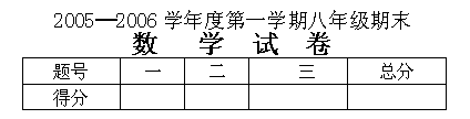 文本框: 2005─2006学年度第一学期八年级期末
数 学 试 卷
题号 一 二 三 总分
得分